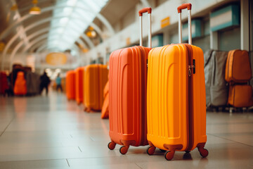 Colourful Luggage at the Airport for Holiday Adventures orange background
