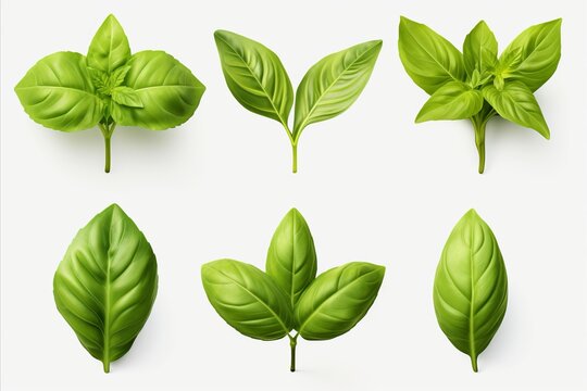 Fresh green basil leaves grown in herb garden   high detail isolated on white background