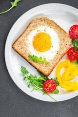 fried egg toast scrambled yolk white protein breakfast food fresh healthy eating cooking appetizer meal food snack on the table copy space food background rustic top view