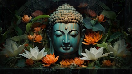 colorful portrait of sacred serene buddha god, buddhism religion concept wallpaper