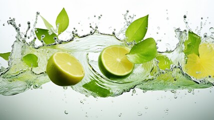 Zesty Burst: A Fresh Green Lemon Splashing into Crystal Clear Refreshment, a Vivid Celebration of Citrus Elegance - AI Generative