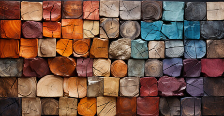 Wooden wall made of different types of wood. Background texture. Various unique textures and patterns concept