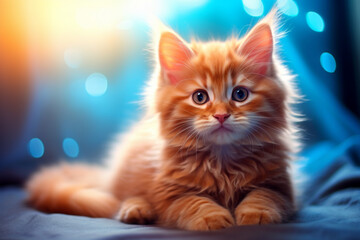 Fototapeta na wymiar Fluffy Red Kitten with Blue Eyes