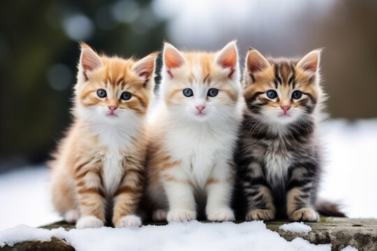 Five cute kittens about one month old on a white background