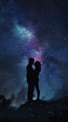 Fototapeta na wymiar Love Under the Stars: Romantic Night Sky Silhouettes, Made with Generative AI (Midjourney)