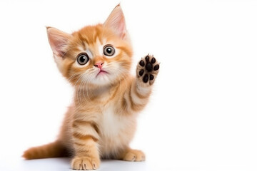 Obraz premium Funny kitten says hello isolated on white background