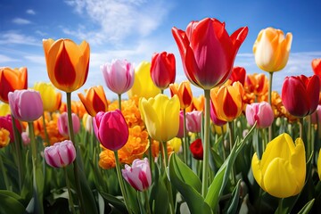 Fototapeta premium Field of beautiful colorful tulips