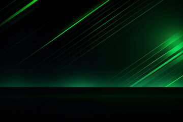 Green. Neoned lines futuristic aesthetics. Glowing neon futuristic style on smoked dark background. Horizontal wallpaper, background