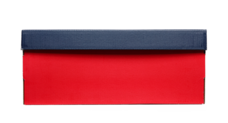 Closed red cardboard box package isolated on white background