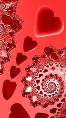 spiral swirl on many red and pink heart shapes