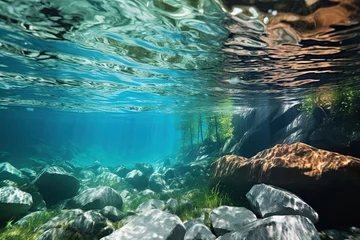 Gordijnen Underwater scenery, clear water and rocks © Alina