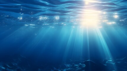 Underwater scene with rays of sunlight coming through
