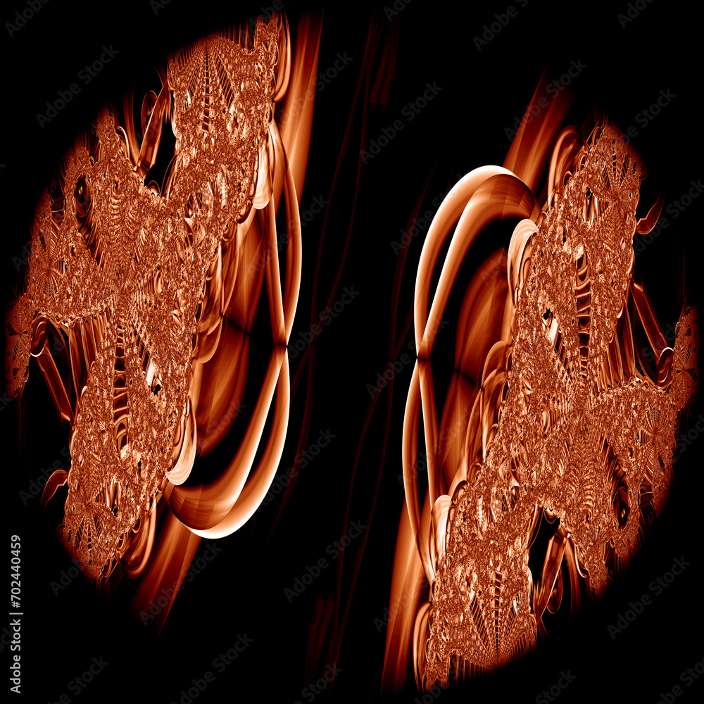Poster orange square intricate pattern and design on a black background
