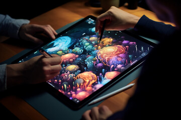 Person using tablet to create