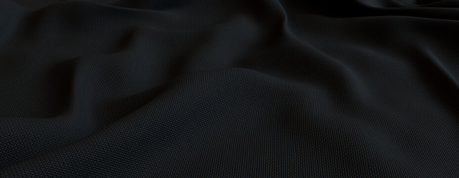 Black Textile with Ripples and Folds. Luxury Surface Background.