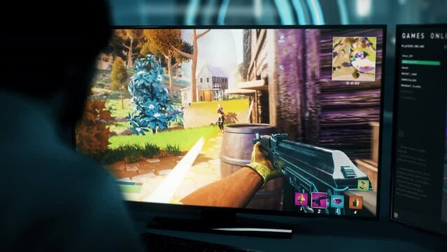 Streaming Player Scores Double Kill On Opponents In Computer Game. Fake Game Stream Animation. Playing PC Game. Digital Streaming Play. Gamer Defeated. Failing Multiplayer Round. Hobby