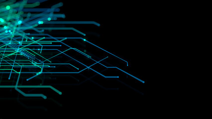 Connectivity Concept with Technical Grid. Blue and Green Futuristic Digital Lines with copy-space.