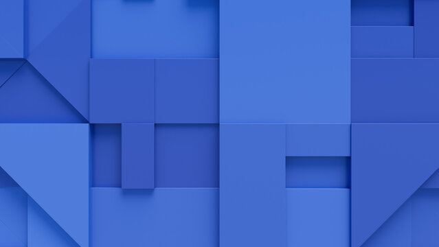 Blue 3D Shapes neatly organized to make a Tech abstract wallpaper. 3D Render . 