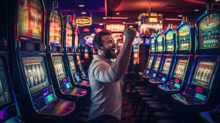 Successful Young Man In The Game. Casino Betting Concept. Generative AI