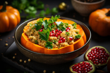 Pumpkin, Quinoa, Chick pea. Plant based, Super food, Clean eating, Vegetarian