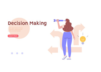 Fototapeta premium Decision making concept with choose different way. Student or employee choose career path. Various business ways. Difficult choice. Vector illustration in flat cartoon design for web banner, UI