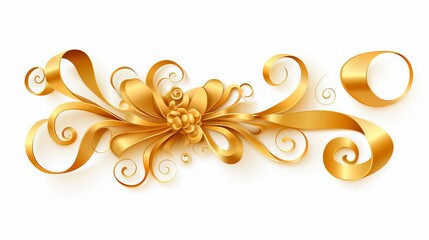 Curly gold ribbon for christmas and birthday present banner, isolated on white background