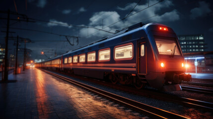 Obraz premium Closeup train at night on the station