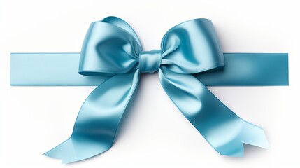 Blue ribbon bow on long ribbon for birthday or christmas banner isolated on white background