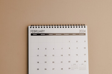 February 2024 Calendar. The week starts on Sunday. Blank Calendar Template. Fits Letter Size Page. Stationery Design. - obrazy, fototapety, plakaty