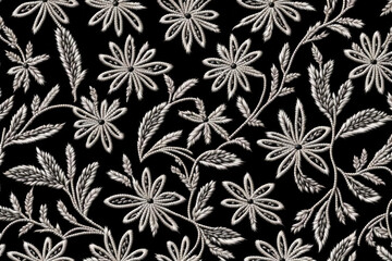 Fototapeta premium Black and white embroidery floral pattern. wallpaper design. Generative ai