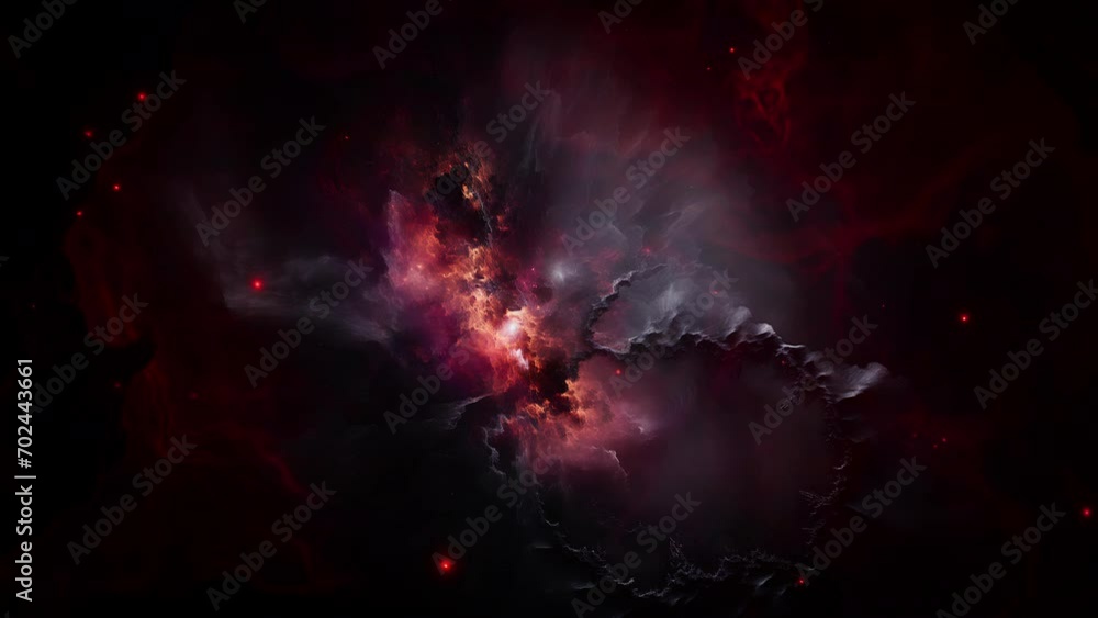 Wall mural dark red nebula with center protostar sun as white dwarf. artistic concept 3d animation of exploded 