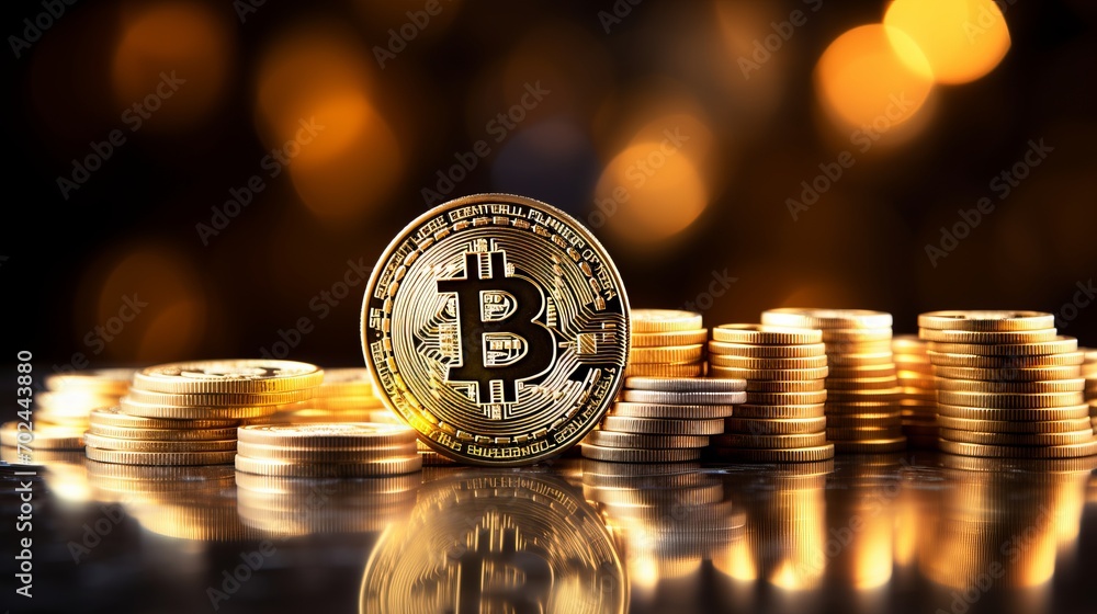 Poster bitcoin on yellow abstract background with text space and design elements for marketing campaigns