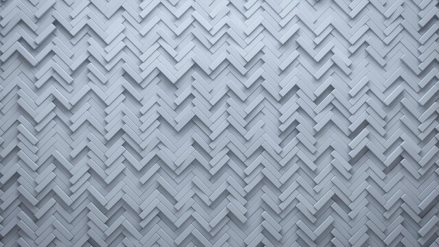 Herringbone, Polished Wall background with tiles. Semigloss, tile Wallpaper with White, 3D blocks. 3D Render