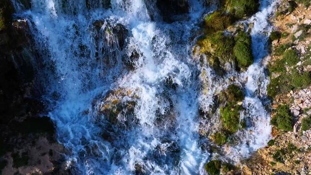 Villaescobedo waterfall in winter in the Las Loras Geopark. UNESCO. Town of Villaescobedo. Pamos region. Burgos province. Castile and Leon. Spain. Europe