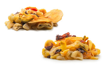 Mix of dried exotic fruit, mangos,slices of pineapples, passion fruit, papaya.