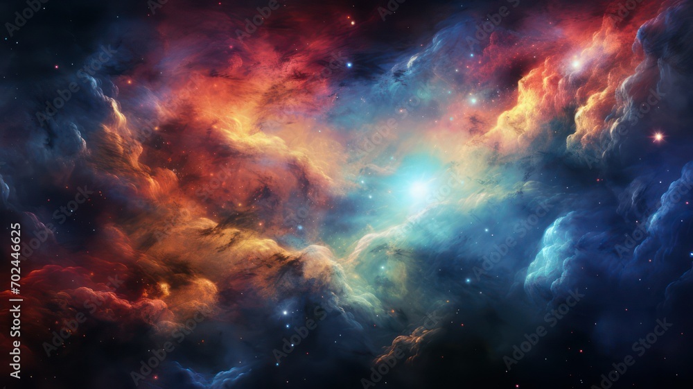 Poster colorful nebulas in space created with generative ai