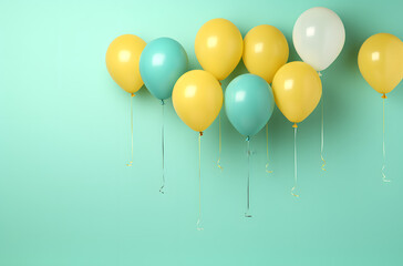 Balloons on Turquoise Canvas, Space for Text