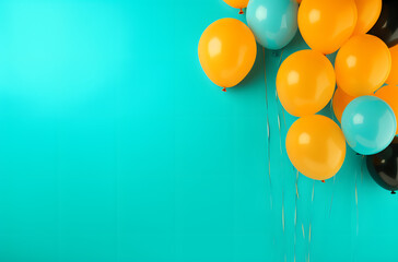 Blue and Orange Balloons on a Turquoise Scene with Area for Text