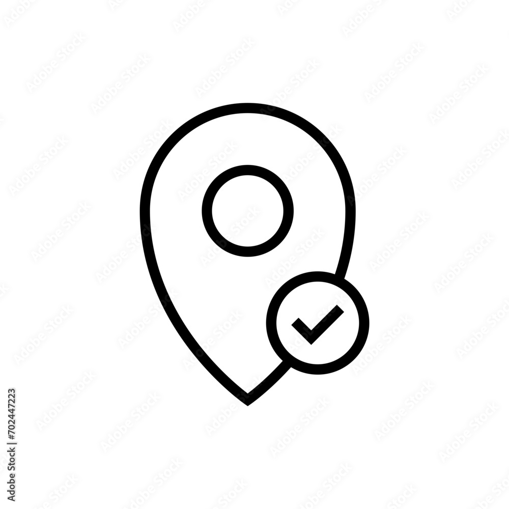 Poster Location pin with check mark icon, true location position icon. map pointer with checkmark icons