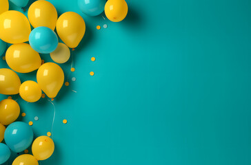 Playful Rainbow Balloons Against Turquoise, Space for Words