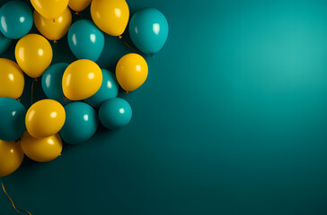 Joyful Colorful Balloons on a Blue-Green Background with Space for Text
