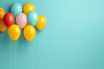 Multicolored Balloon Celebration on Turquoise with Text Area