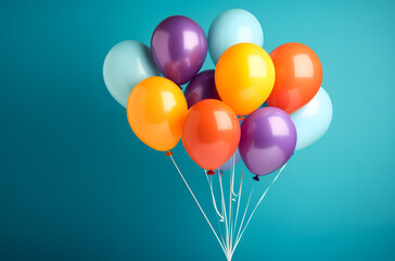 Colorful Balloon Array Against Turquoise Canvas with Copy Space
