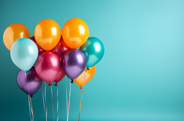 Vibrant Balloons on Turquoise Background with Text Space