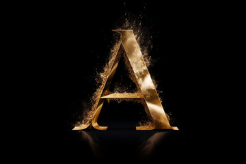 Fototapeta na wymiar Series of 3d renders metal letter a on black background based on particles which based on different simple shapes as A