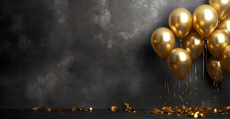 Luxurious Golden Balloons on a Dark Background with Space for Message
