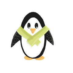 Penguin with a scarf. Winter cartoon character for poster, pattern, children's illustration in png.