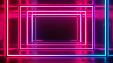 Square rectangular photo frame with red neon