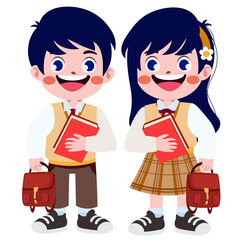 Happy cute children in school uniform