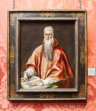 London, UK - May 19,2023: Saint Jerome as Cardinal, painting possibly by El Greco, exposed at National Gallery of London, England, United Kingdom